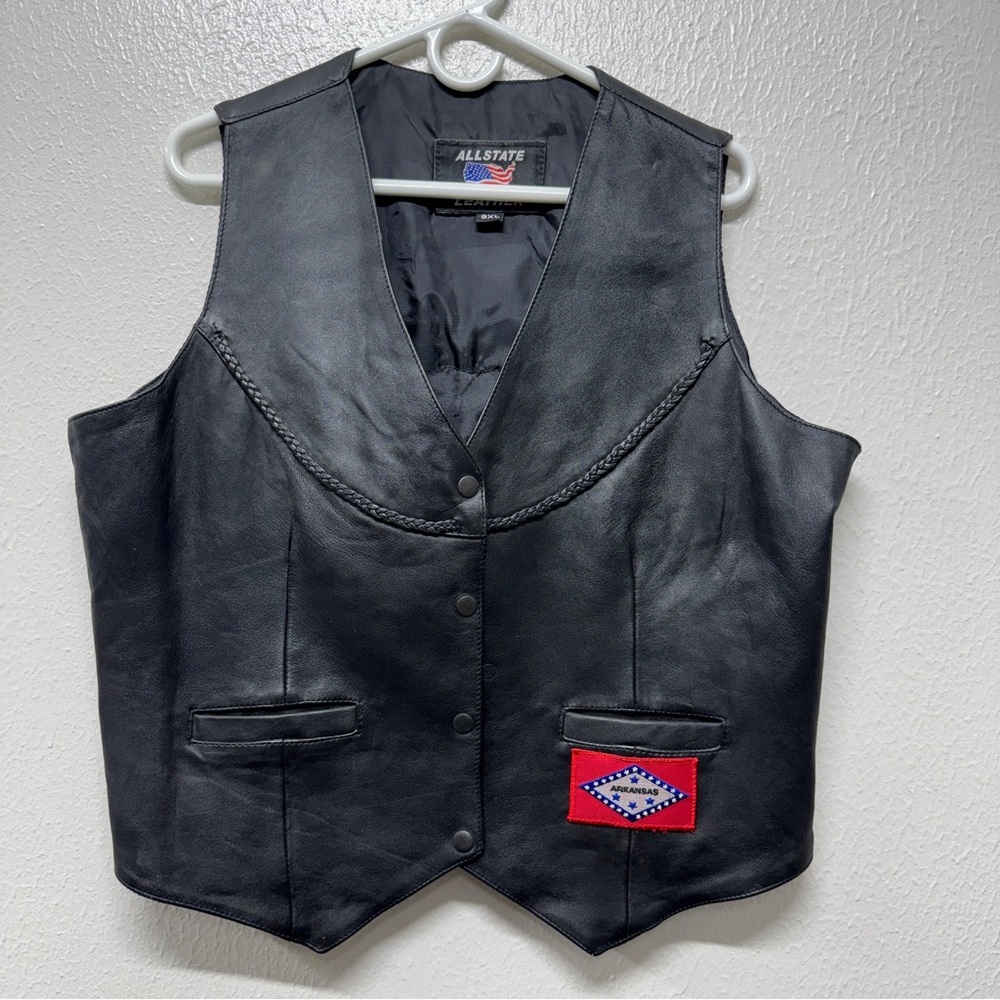 Allstate Black Leather Vest with Arkansas Patch